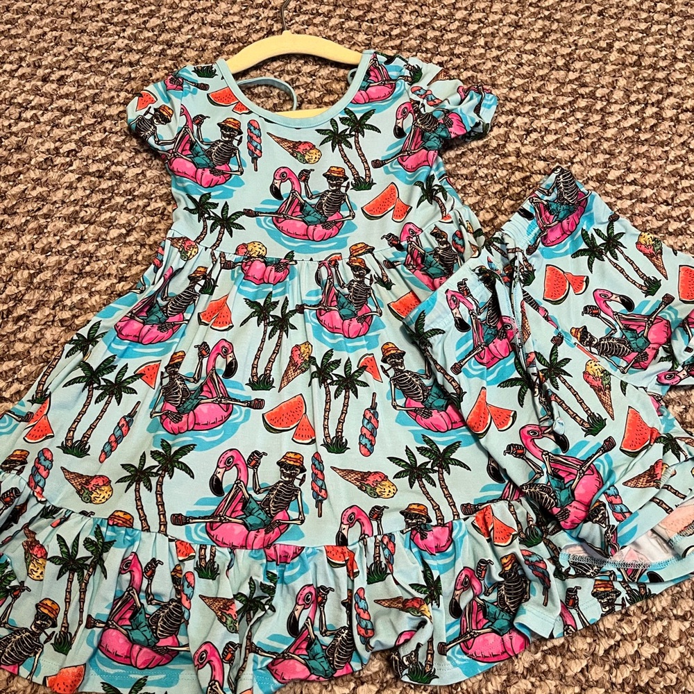 Bums and Roses bamboo dress with matching shorts